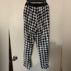 MICHAEL Michael Kors Black & White Houndstooth Sequin Skinny Pants